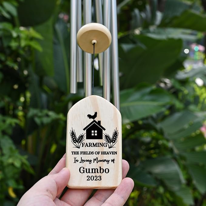 Farming in Heaven Memorial Wind Chime - Farmer Memorial Gift - Bereavement Gift for The Loss of Father, Grandfather, Lost Loved One Who Farmed