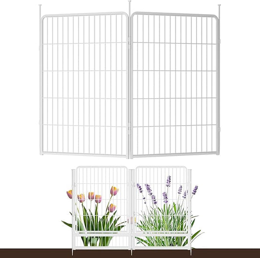 SunsGrove Garden Fence 40 in(H) x 4.5 ft(L) 2 Panels, Heavy Duty Metal Animal Barrier Fence for Dogs, Easy No-Dig Setup, Decorative Dog Fences, White