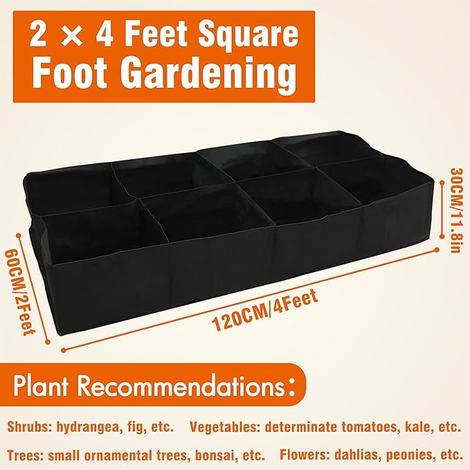 Gardzen 2 Pack Fabric Raised Garden Beds, 2x4x1 FT - 8 Grids Grow Bed for Square Foot Gardening, Planting Box for Vegetables, Herbs, Flowers