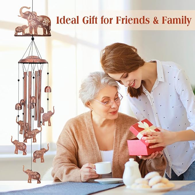 Elephant Wind Chimes Outdoor Elephant Gifts for Women Men Mom Dad Best Birthday Unique Gardening Gifts Metal WindChimes for Outside/Indoors, Lawn, Patio, Home, Yard Decor, Garden Decorations
