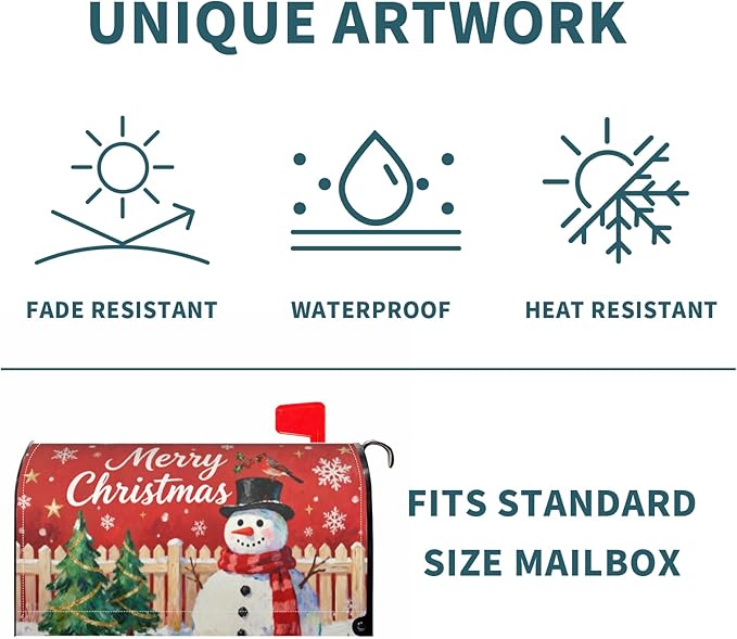 Merry Christmas Snowman Large Mailbox Covers Magnetic Oversized Red Green Xmas Tree Snowflake Cardinal Outdoor Decorative Holiday Seasonal Letter Box Cases for Home Garden Outside Decor, 25.5x21 Inch