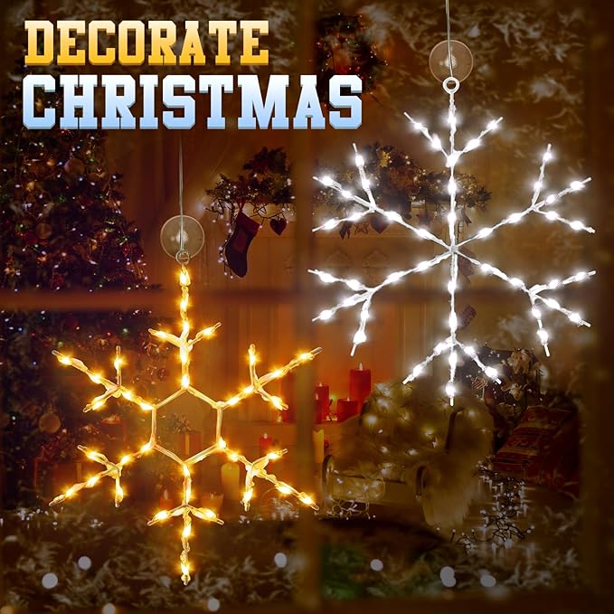 Tuanse 4 Pcs Christmas Silhouette Window Lights Christmas Snowflake Lights with Remote Control LED Lighted Snowflake Decorations Xmas for Window Wall (Warm White and White)
