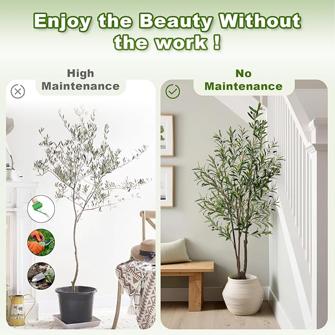 5FT Artificial Olive Tree Artificial Olive Plants, Tall Faux Olive Tree Faux Silk Plant Fake Plant Ultra-Realistic Silk Leaves & Natural Trunk Indoor Outdoor Use