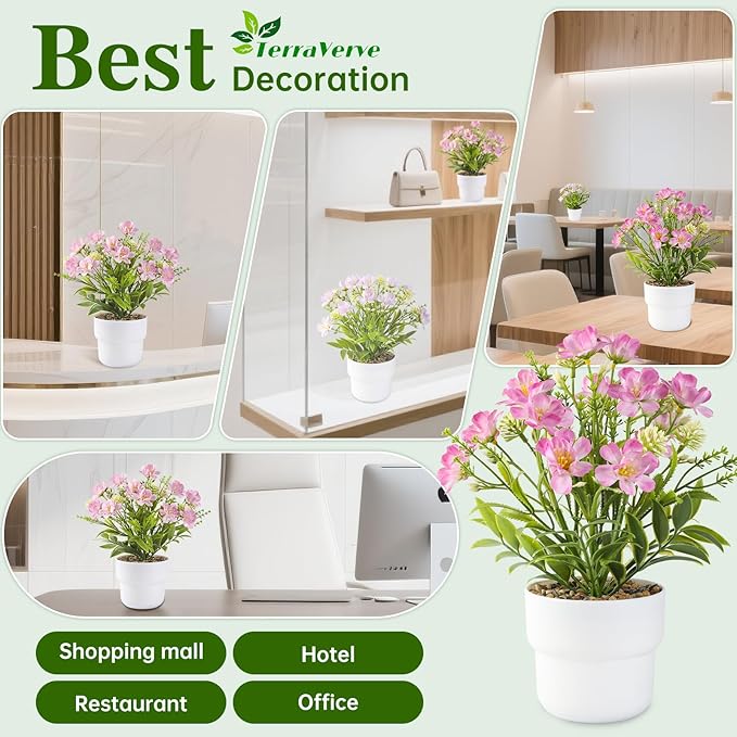 2-Piece Potted Artificial Freesia Flowers | Lifelike Indoor Plants for Home, Office, Bedroom, Bathroom Decor | Rustic Farmhouse Style Artificial Greenery