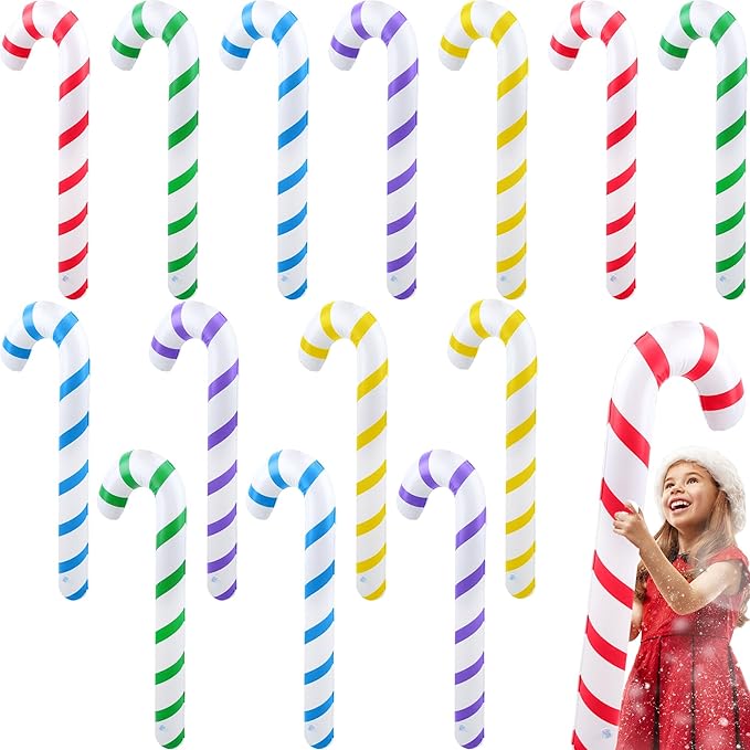 15 Pack 35 Inch Christmas Inflatable Candy Canes Large Blow up Candy Cane Balloons for Indoor and Outdoor Christmas Holiday Party Decoration, 5 Colors