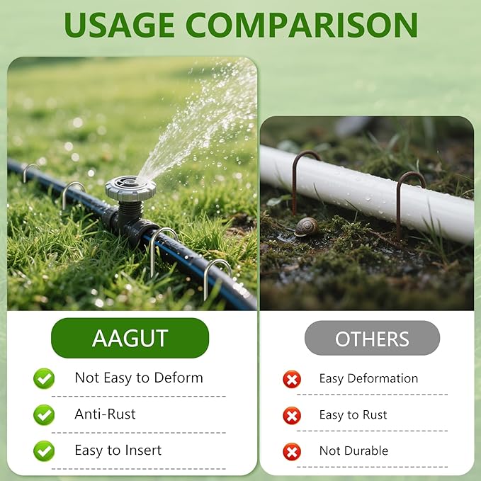 AAGUT 6 Inch Landscape Stakes 50 Pack Garden Drip Irrigation Tubing Stakes Heavy Duty 11 Gauge Galvanized Ground Staples Lawn U Hooks for Soaker Hose, Chicken Wire, Chain Link Fence, Dog Fence