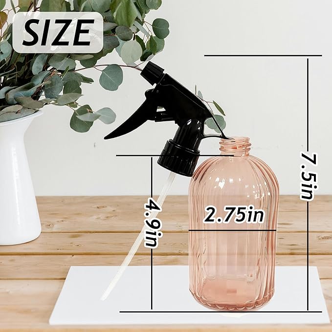 Glass Spray Bottles for Cleaning, Orange Refillable Watering Can,13.5oz Adjustable Nozzle Water Spray Bottle,Plant Mister Spray Bottles for Indoor Plants, Cleaning, Hair Care, Pets Care(2pcs)(Orange)