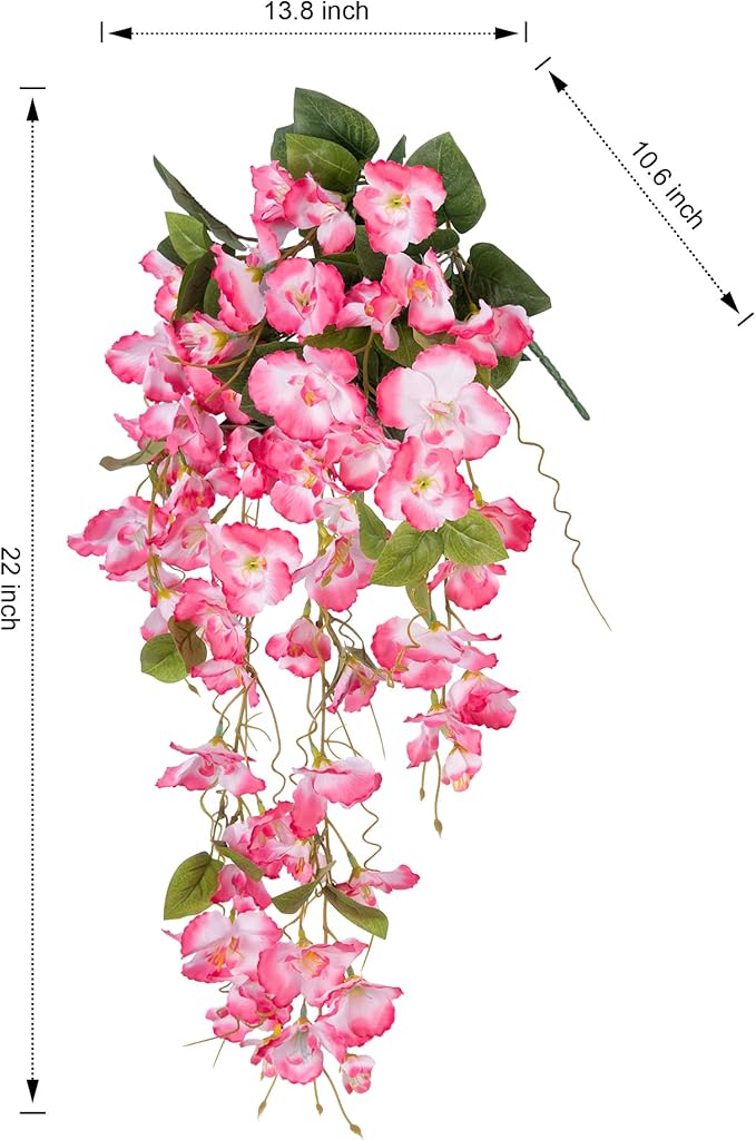 Artificial Hibiscus Fake Hanging Flowers Plants for Outdoors Spring Summer Decoration, 4pcs Pink Silk Hibiscus Long Trailing Vines UV Resistant Realistic Faux Flower for Outside Front Door Porch Patio