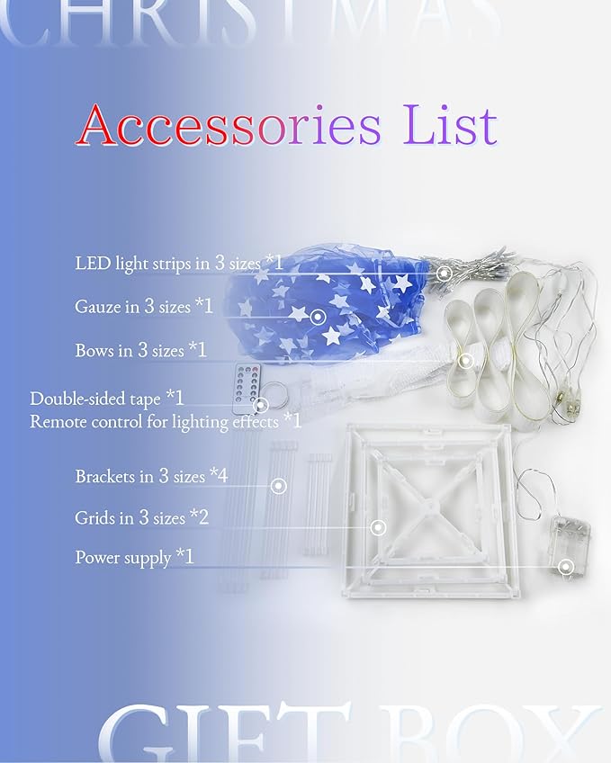 Lighted Gift Boxes Set of 3, QUICARD Christmas Holiday Decorations Gift Box with Pine Cone with Remote Control, LED Mesh Star Light Decor, for Tree Skirt Indoor Outdoor Yard Holiday Door