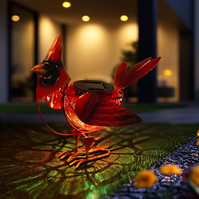HONGLAND Cardinal Solar Garden Lights Outdoor Decor, Red Bird Figurine Garden Statue Cute Decorations for Pathway Yard Art Lawn Ornaments Mom Grandma Women