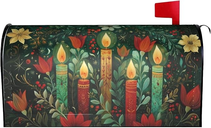 Christmas Candles Mailbox Covers Magnetic Letterbox Covers 21x18 Inch for Garden Outdoor Decoration
