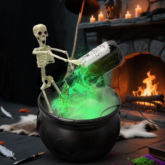 Halloween Decorations Indoor,Cauldron Halloween Decor with Magic Floating Potion Bottles and Diffuser - Black Plastic Witches Bowl
