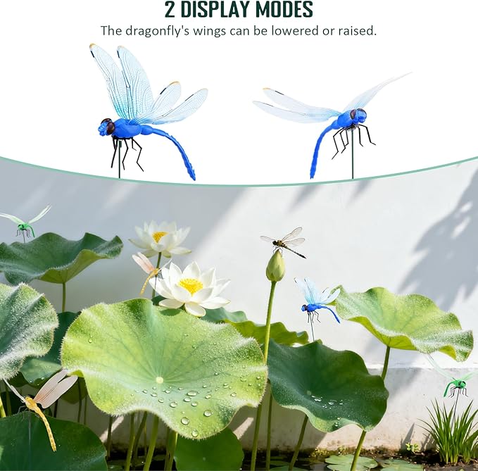 16 Pack Fake Dragonfly Clips, 3D Dragonfly Garden Stakes Decor Dragon Fly Hat Clip Dragonfly Humming Bird Stakes Deer and Horse Bird and Fly Scare Devices Repellent Accessory for Gardening Patio Yard
