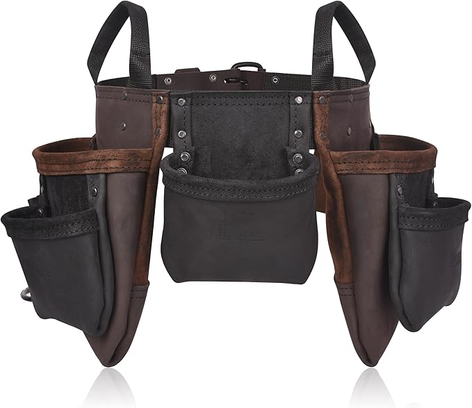 Brown Combine Leather Tool Belt | 11 Pockets Carpenter Tool Bag | Tool Pouch | Handyman | Belts For Men | Drywall Tool Belt | Construction | Framers | Electrician