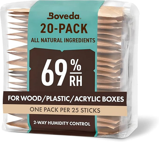 Boveda 69% Two-Way Humidity Control Packs For Plastic & Wood Humidifier Boxes & Zip Lock Bags – Size 60 – 20 Pack – Moisture Absorbers – Humidifier Packs – Hydration Packets in Resealable Bag