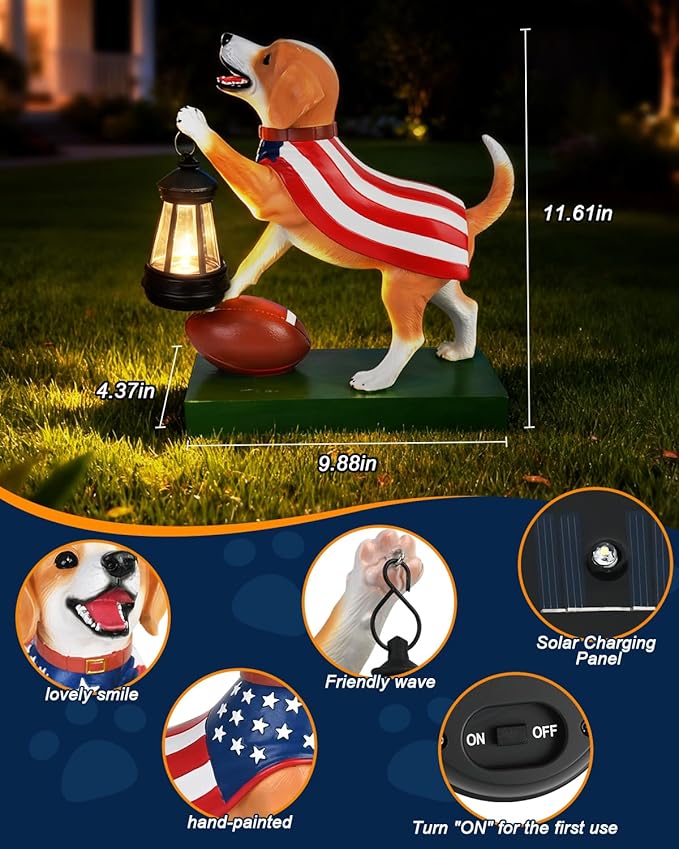 11.61 Inch Solar Dog Statues Outdoor Decor with Lantern - Unique Beagle Puppy Home Decor Figurine for Garden, Patio, Yard - Idea Gifts for Women Mom