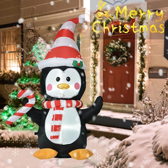 DearHouse 4 FT Inflatable Christma Penguin,Led Lights Xmas Holiday Blow Up Family Party Decoration Yard Lawn Favors Indoor Outdoor Inflatables
