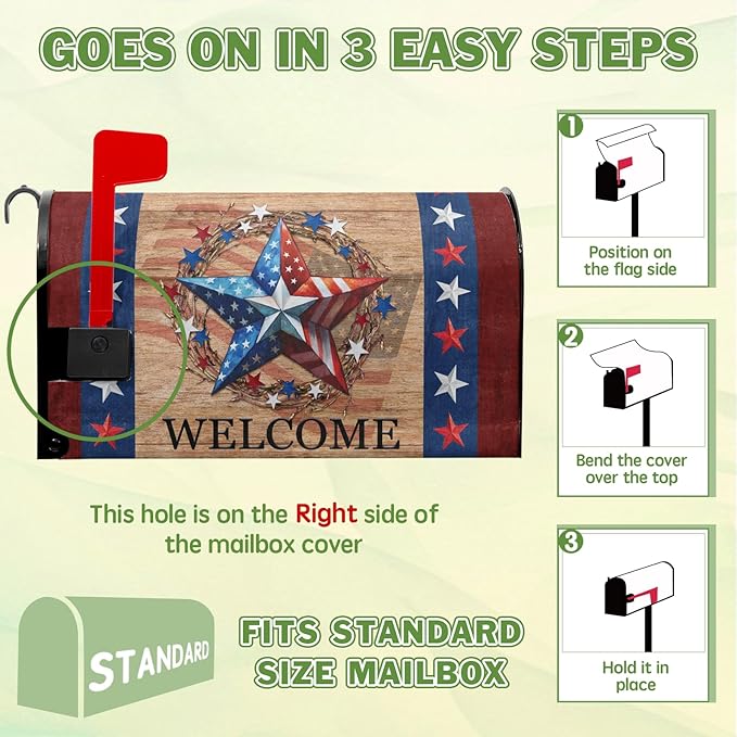 4th of July Mailbox Cover Patriotic Mailbox Covers Magnetic Welcome Post Letter Box Cover Star Mail Box Wrap Home Decor Outdoor Yard Decoration for Garden Standard Size 21x18 inch