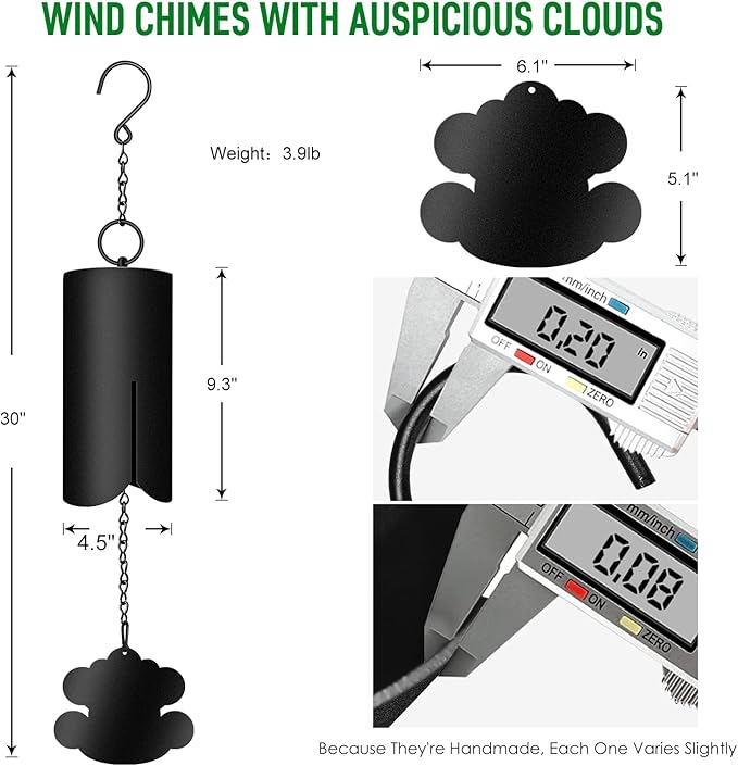 Feng Shui Windbell with Auspicious Clouds,Large Wind Chimes for Outside Deep Tone,Memorial Wind Chimes for Loss of Loved One Prime.30 Inch
