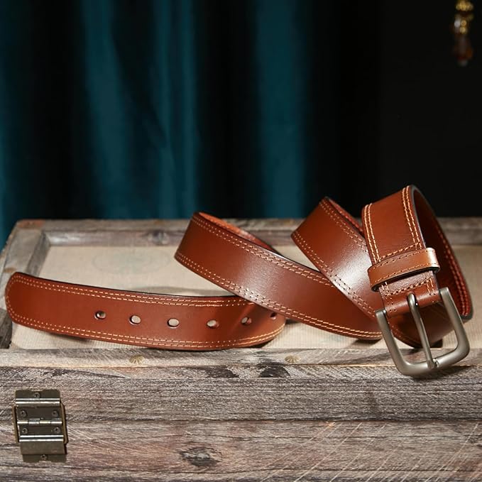 VATAN Men's Genuine Leather Casual Every Day Jeans Belts, Handmade Men Leather Belt with Gift Box