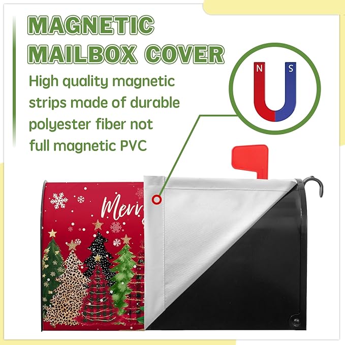 Merry Christmas Mail Box Covers Magnetic Standard Size 21x18 inch Xmas Tree Mailbox Cover Winter Snowflake Post Letter Box Cover for Outside Garden Yard