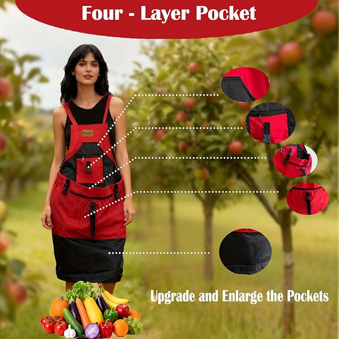 Gardening Apron, Pockets for Women & Men Cross Back Gardening Apron integrated extended drawstring pouch, Great Gift