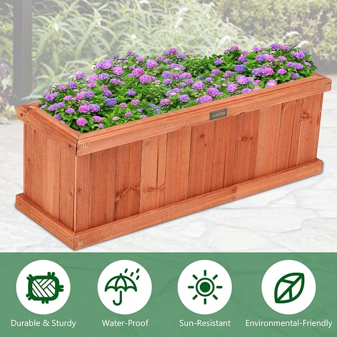 Giantex Raised Garden Bed Flower or Vegetable Planter Window Mounted Plant Box for Garden, Yard Wood Box for Planting (28" LX9 WX10 H)