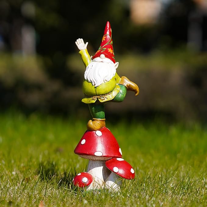 Topadorn Vegetable Garden Gnome Standing on Mushroom, Outdoor Decor for Yard & Patio, Funny Christmas & Holiday Statue Gift