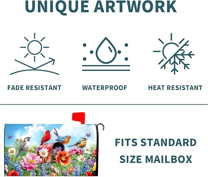 Floral Magnetic Mailbox Cover, Standard Size 21x25.5 Inch, Oxford Cloth, Post Mount, Multicolor