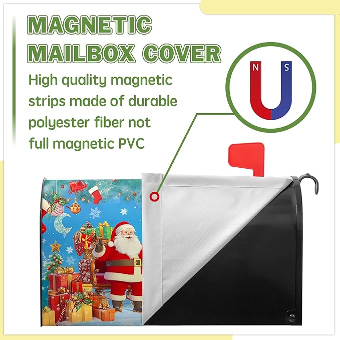 Merry Christmas Mailbox Covers Magnetic Father Christmas Mailbox Cover Santa Claus Mail Box Wraps Magnetic Standard Size 21x18 inch for Outside Garden Yard Xmas Tree