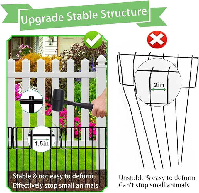 Animal Barrier Fence, 26 Pack No Dig Fence Decorative Fences, 17in(H) x10ft(L) Rustproof Metal Wire Small Garden Fence Border for Dogs Rabbits (26 Pack,28Ft)