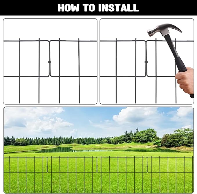 20 Pcs Animal Barrier Wire Fence 17In(H) X21.7Ft(L) Rustproof Metal Wire Garden Border Fence 2.16in Gap Metal Small Fence Panels for Dog Rabbits Decorative Garden Yard Patio