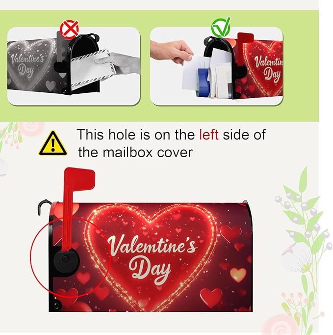 Valentine's Day Mailbox Covers Magnetic Standard Size 21x18 Inch Red Heart Mailbox Cover Love Post Letter Box Wraps for Outdoor Garden Decorations