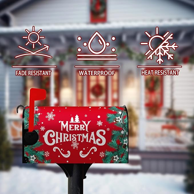 Merry Christmas Mailbox Cover Xmas Trees Magnetic Mailbox Covers Poinsettia Winter Snowflake Letter Post Box Cover Standard Size 21 * 18 Inch Christmas Yard Home New Year Holiday Decorative