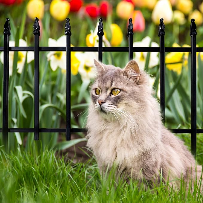Metal Decorative Garden Fence 22" Wide x 18" High (5 Panels, Total Length 9.17 feet), Metal Border Folding Fence, Landscape Fencing for Flower Bed, Yard, Animal Barrier