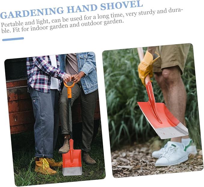 Yardwe Heavy Duty Gardening Hand Shovel - Carbon Steel Garden Spade with Extra-Large Smooth Edge Head for Digging and Soil Transfer, Lightweight and Easy to Use, Red, 14.76 X 7.95 X 1.77 Inches