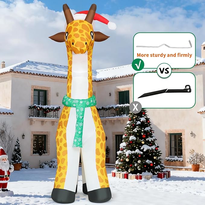 COMIN 10 FT Christmas Inflatables Outdoor Decorations Inflatable Nodding Giraffe with A Santa Hat Blow Ups with Built-in LEDs for Yard Party Lawn Decor