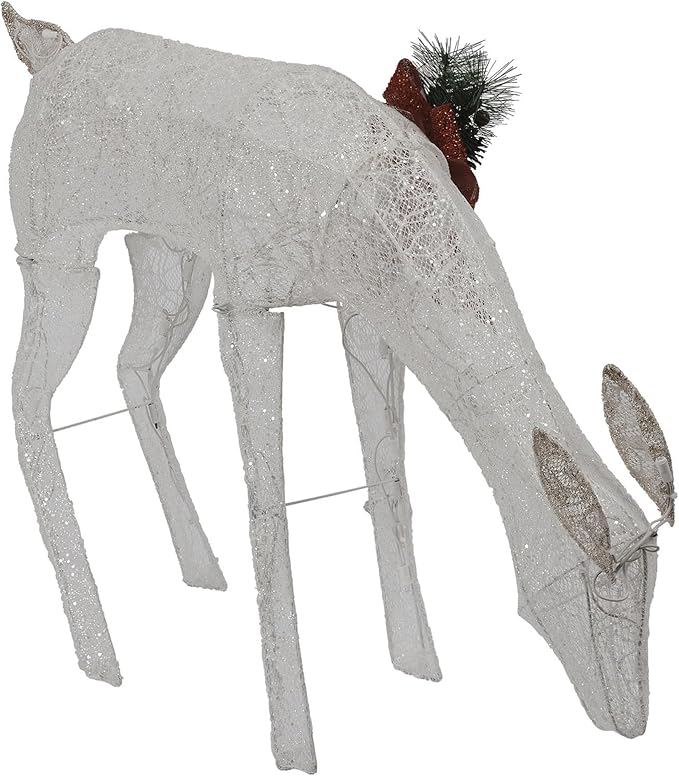 Alpine Corporation 28" H Mesh Grazing Holiday Reindeer Lawn Decoration with Cool White Lights, Christmas Decoration