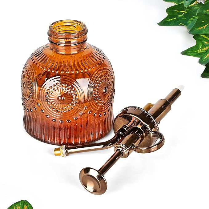 Glass Plant Mister Spray Bottle, Vintage Plant Spritzer, Succulent Watering Bottle Glass with Top Pump, Small Plants Sprayer Watering Can for Indoor Outdoor House - Brown