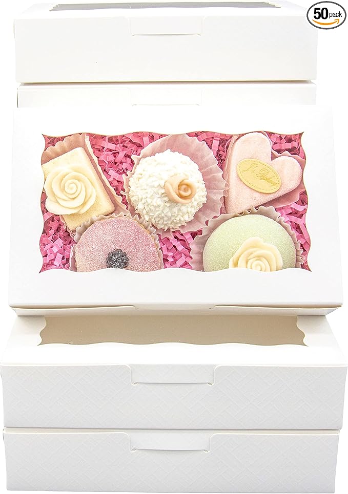 50pcs 7x4.5x1.5 Inches Cookie Boxes with Window White Dessert Boxes Pastry Boxes Small Gift Boxes Bakery Boxes Macaron Boxes Strawberry Boxes