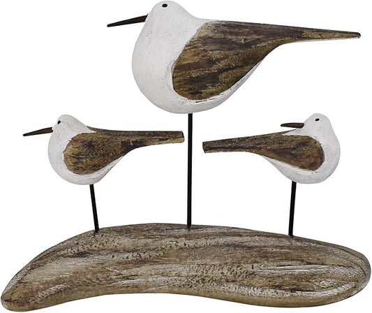 Aecipl Wooden Sea Bird Statue Seagull On Stand Decor Nautical Coastal Birds Sculpture Indoor Outdoor Animal Figurine Beach Themed Decoration Rustic Home Art for Bedroom Garden (E)