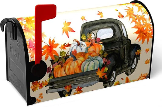Fall Harvest Mailbox Covers Magnetic Large Size Thansgiving Pumpkin Mailbox Post Cover Maple Leaves Truck Waterproof Mailbox Wraps Mail Cover for Garden Yard Oversized 25.5 X 21 Inch