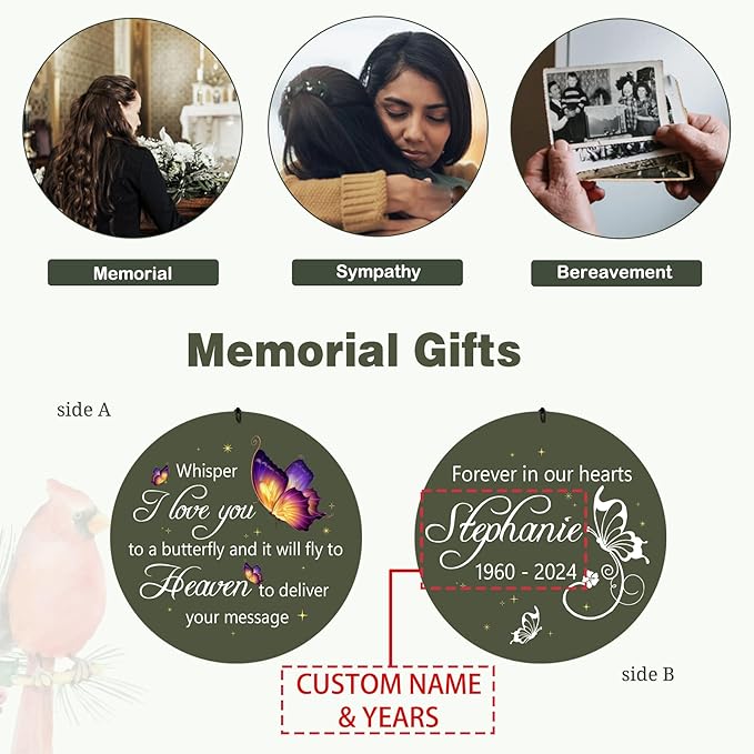 ASTARIN Memorial Butterfly 36" Wind Chimes, Personalized Name Sympathy Wind Chime, in Memory of Loss Mom Loved One, Large Deep Tone Bereavement Windchimes for Clearance(Produced in USA)