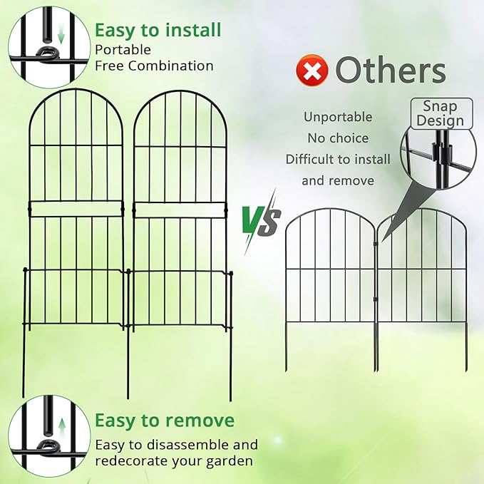 GOTGELIF 10 Pack 32in(H) X 10ft(L) Decorative Fence, Arched Fence - Easy to Disassemble & Install & No Dig Metal Garden Fence Border with 11 Metal Stake for Flower Bed, Landscape, Yard, Patio