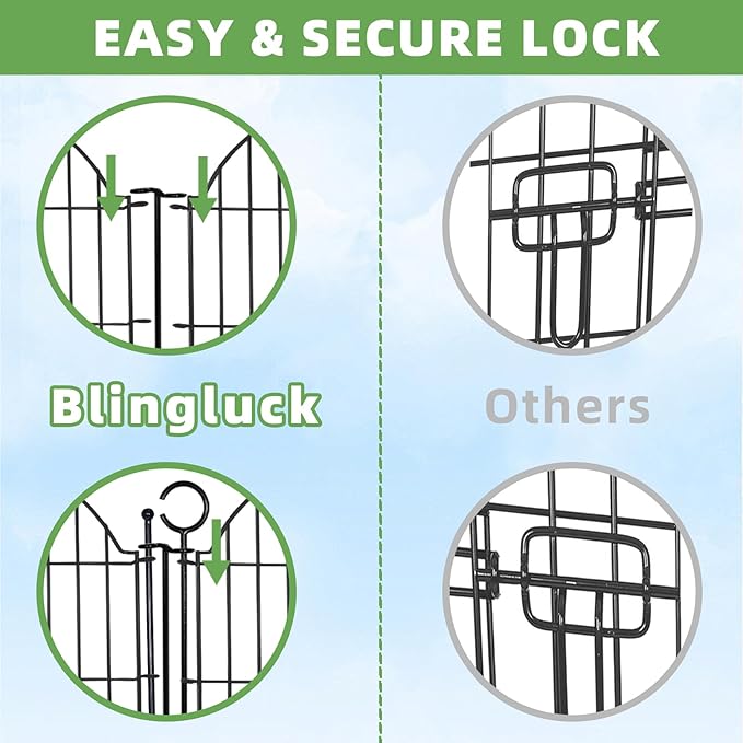 Decorative Metal Garden Fence with Gate Lock 10 Panels, 40in (H) x 23.6ft (L) No Dig Dog Fence Outdoor for Yard, Temporary Rustproof Metal Wire Rabbit Dog Garden Border Fencing for Patio