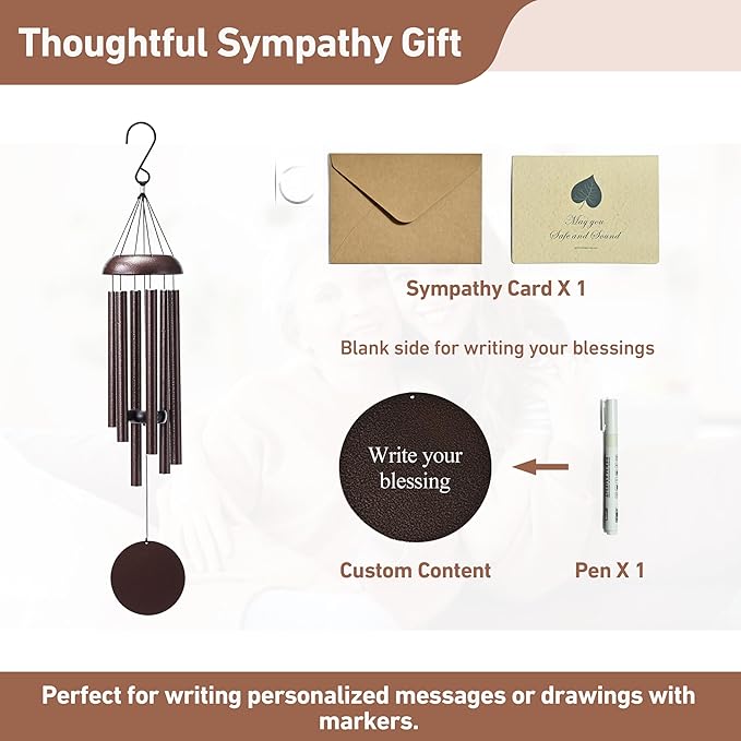 Wind Chimes for Outside - Deep Tone Soothing Melodic Tones, Outdoor Wind Chimes for Garden, Patio Decor, Memorial Sympathy Gift for Loss of Loved One （32''Bronze）