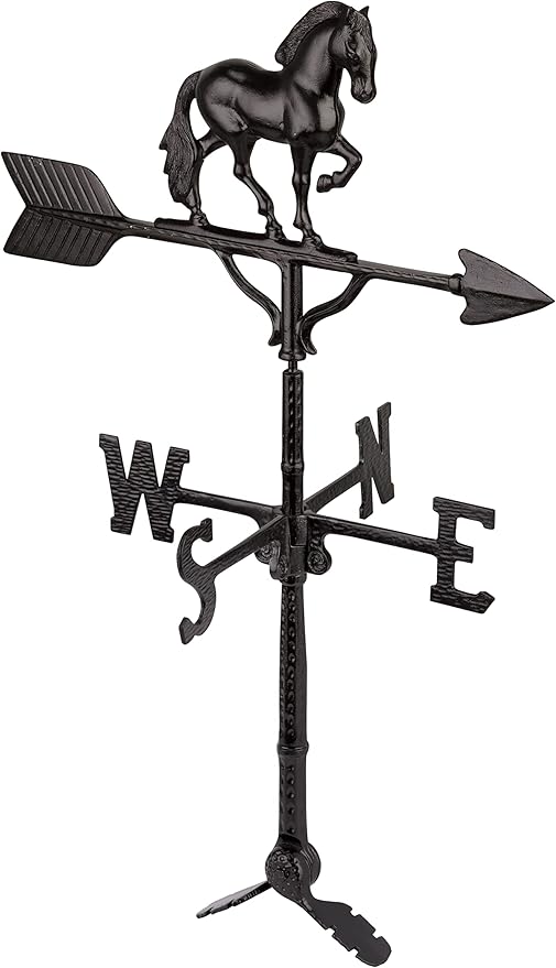 Montague Metal Products - 32'' Aluminum 3D Horse Weathervane 200 Series - Outdoor Wind Vane with Ornament - Roof Metal Decor - Mount Included (4 to Choose from) - Hand Cast Aluminum (Black)