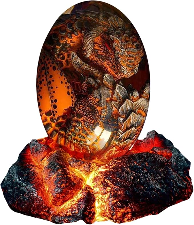 ACOCOFE Dragon Egg with Luminous Base Ornaments, Handmade Resin Crystal Souvenir, Gift for Christmas, Birthdays, Graduation (Red with Base)