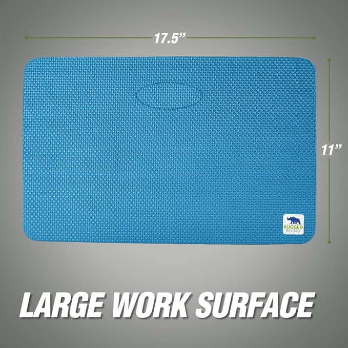 Rugged Rhino Heavy Duty Patent Pending Kneeling Pad, Shock Absorbent Thick Knee Pads, Holds Up to 300 lbs, Protect Knees from Hard Concrete Surfaces, for Mechanics, Yard Gardening, Gym, Bright Blue