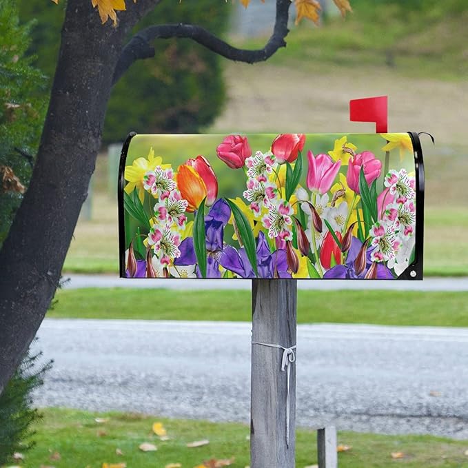 WOOR Spring Flowers Daffodils and Tulips Magnetic Mailbox Cover Standard Size-18"x 20.8"